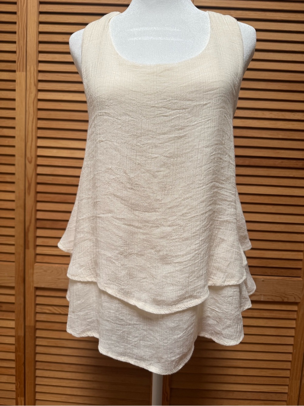 Umgee Cream Layered Flowy Boutique Tank Top - Size Large Resortwear Romantic